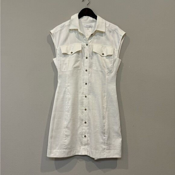 Frame Arie Stretch Linen Button Down Shirt Dress White Medium - Picture 4 of 15